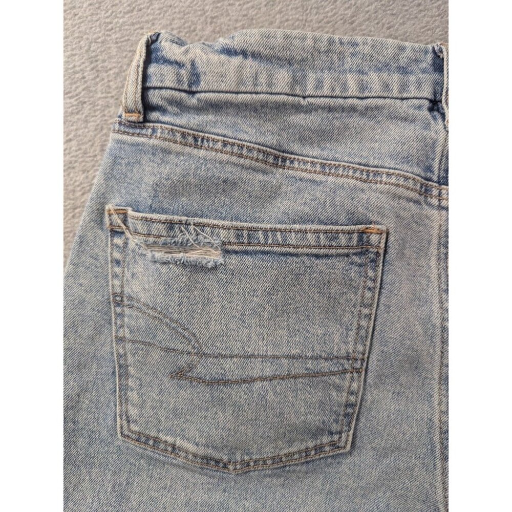 American Eagle Jeans Womens Size 12 Blue Destressed Curvy 90s Straight Whiskers - Picture 11 of 16